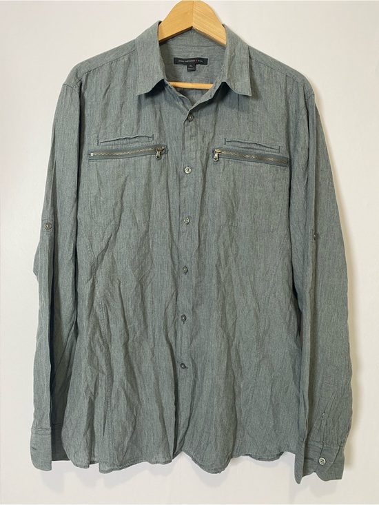 John Varvatos Other - John Varvatos USA Gray Double Zip Pocket Roll Tab Sleeve Button Up Shirt Mens XL